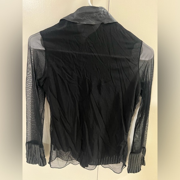 Vintage Isabel Sheer Leather Trim Button Up Collared Glam Y2K Blouse Women’s XS - Picture 8 of 10